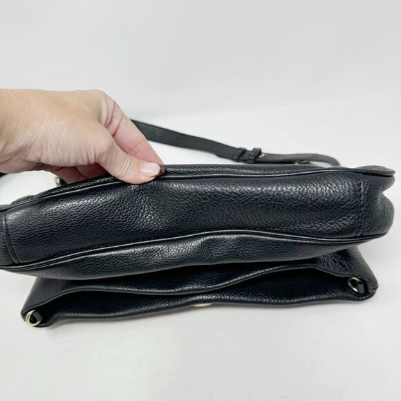 TORY BURCH | Amanda Leather Black & Gold Foldover Adjustable Crossbody Purse Bag - Picture 11 of 14